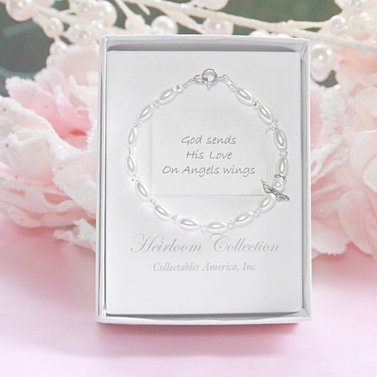 Angel Wings Pearl Crystal Toddler Bracelet
