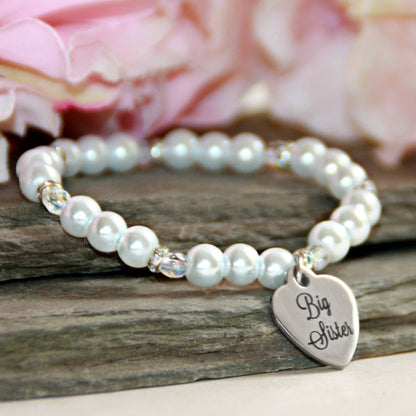 Big Sister Pearl Child's Bracelet with Heart Charm