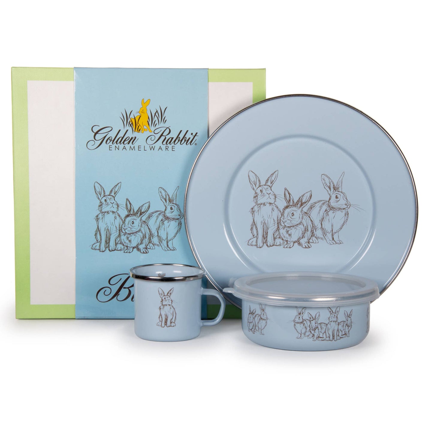 Blue Bunnies Child Mealtime Enamelware Set