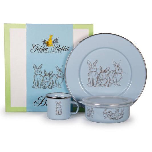 Blue Bunnies Child Mealtime Enamelware Set