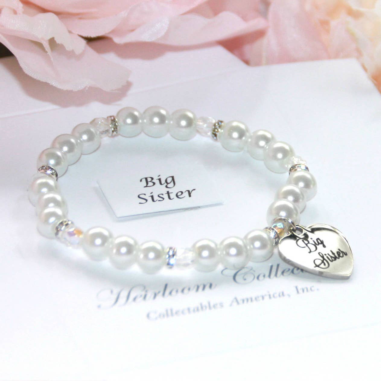 Big Sister Pearl Child's Bracelet with Heart Charm