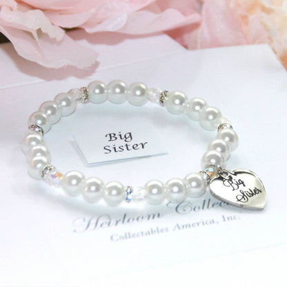 Big Sister Pearl Child's Bracelet with Heart Charm