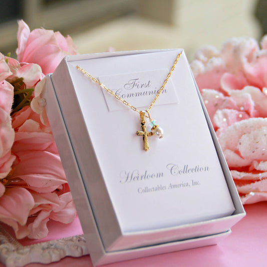 First Communion Cross Pearl Child's Necklace