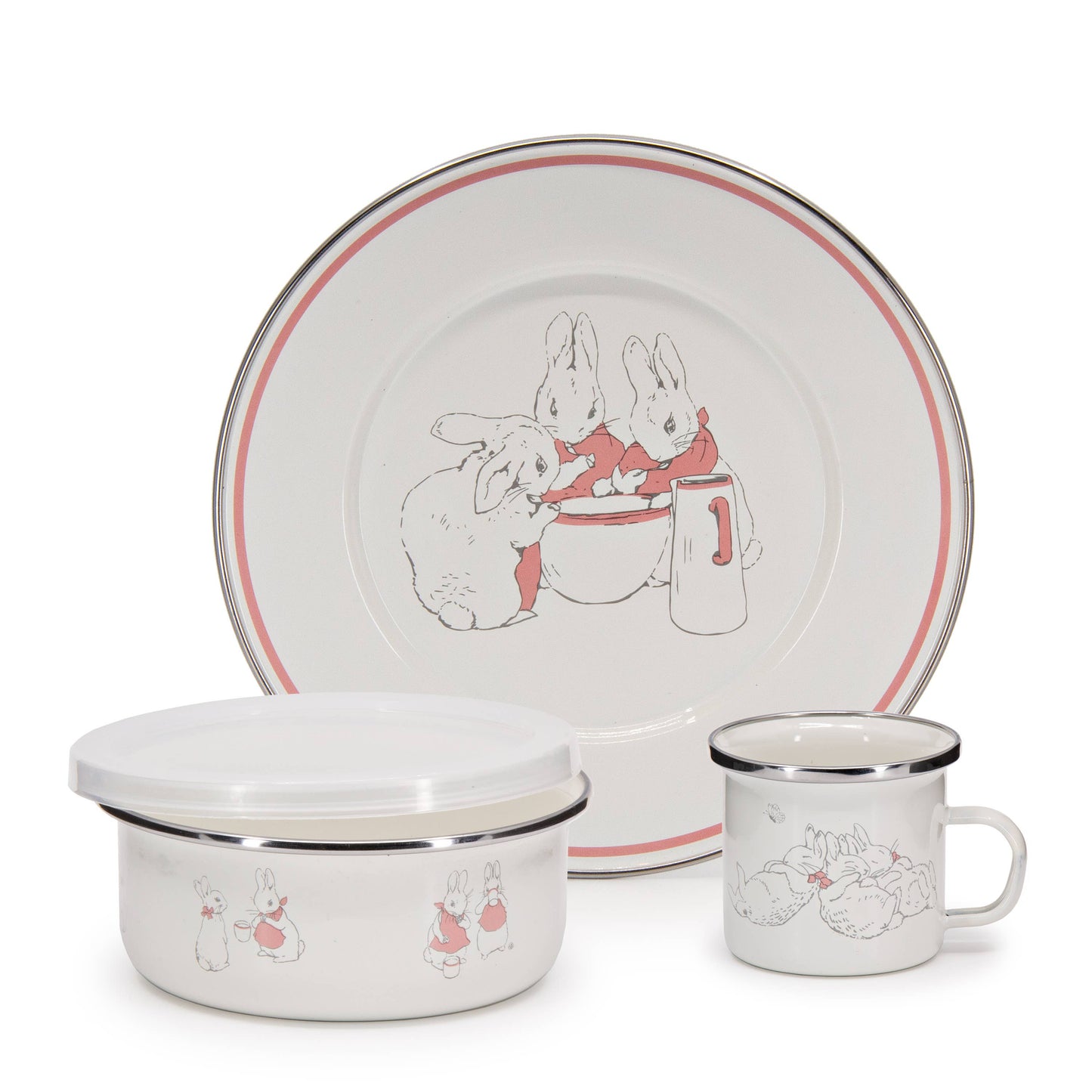 Girl Rabbits Child Mealtime Enamelware Set