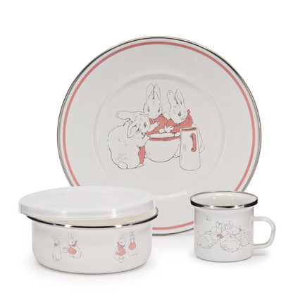 Girl Rabbits Child Mealtime Enamelware Set