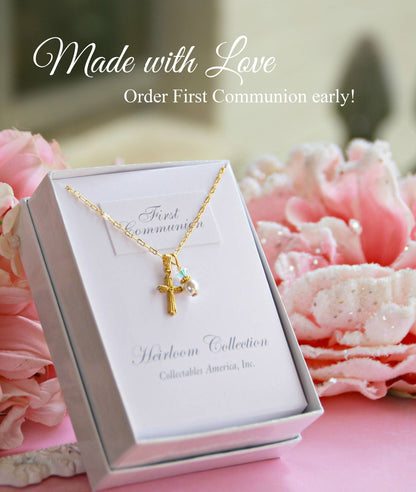 First Communion Cross Pearl Child's Necklace