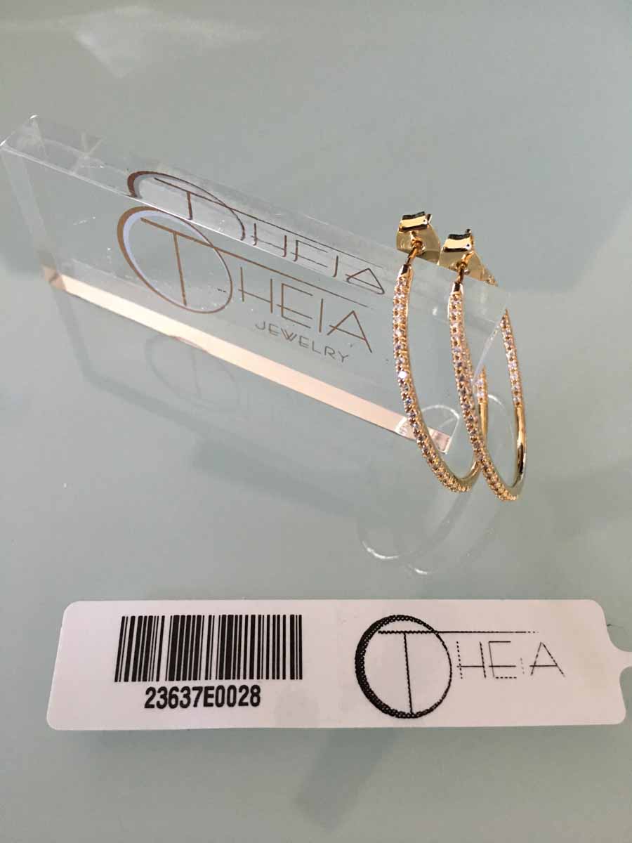 Theia Jewelry Ultra Thin Inside Out Hand Set Micro Pave CZ Hoop Earring
