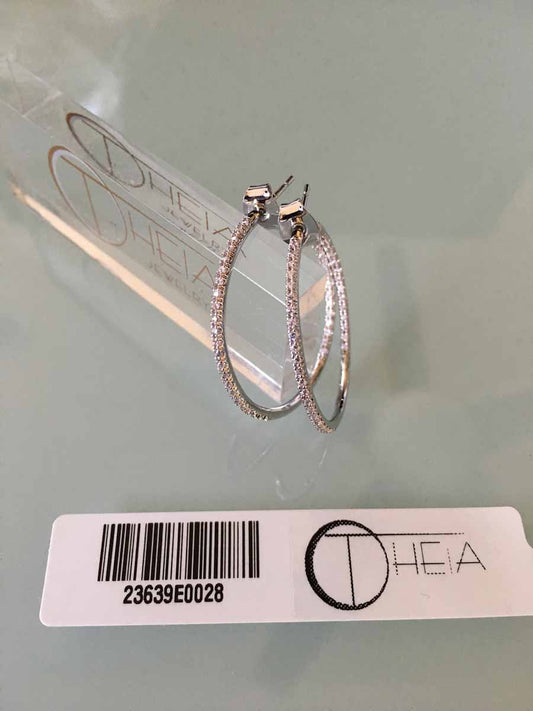 Theia Jewelry Ultra Thin Inside Out Hand Set Micro Pave CZ Hoop Earring